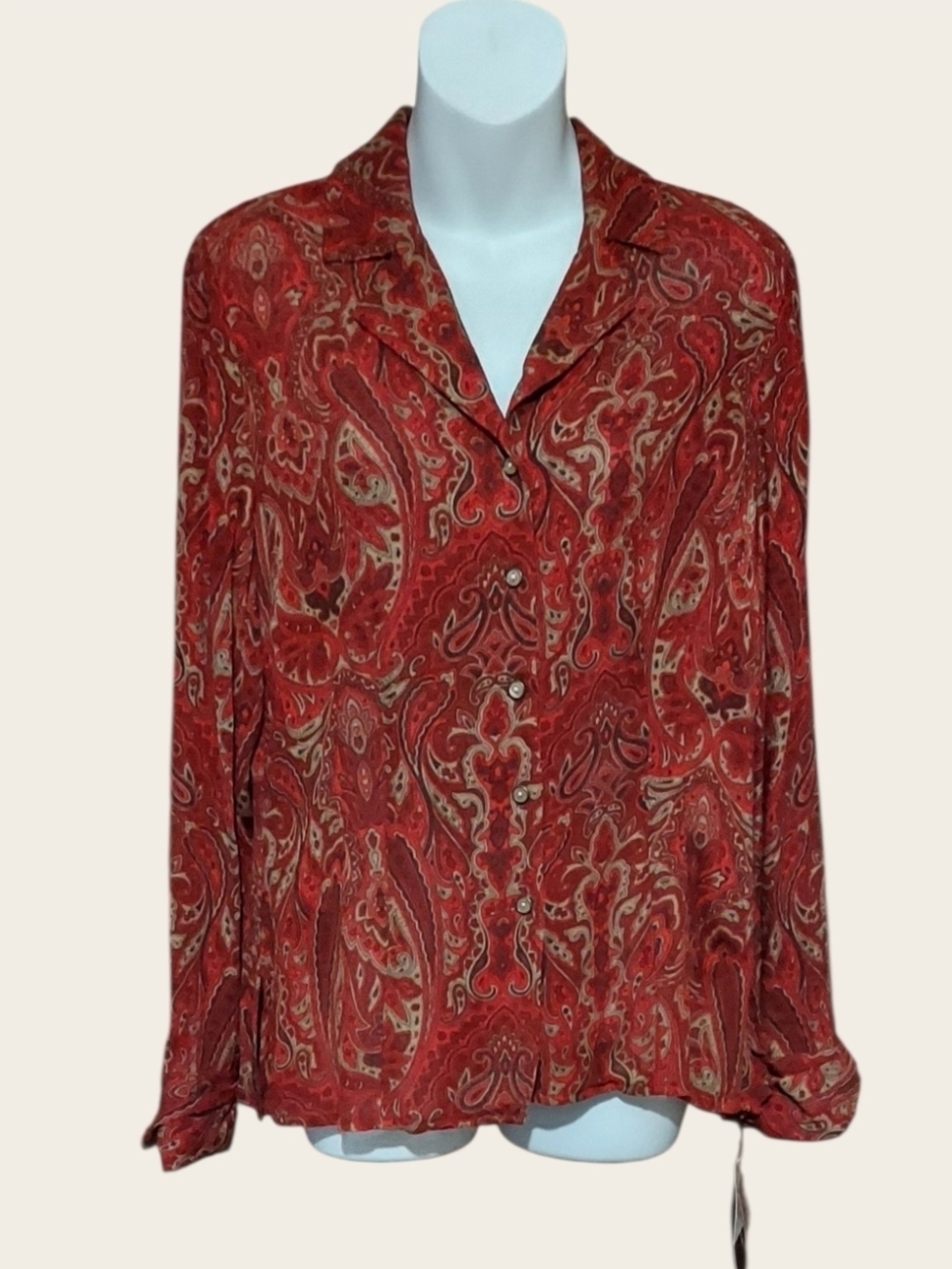 NWT Evan Picone Bedford Hills Fitted Paisley  Button-Down Blouse Sz 6